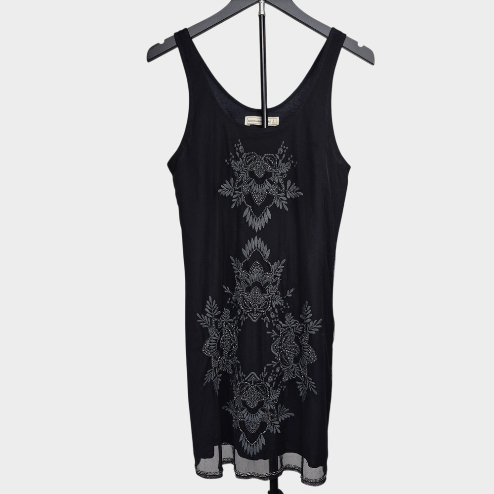 NWOT Abercrombie & Fitch Black Tank Dress with Gray Embroidered Detail